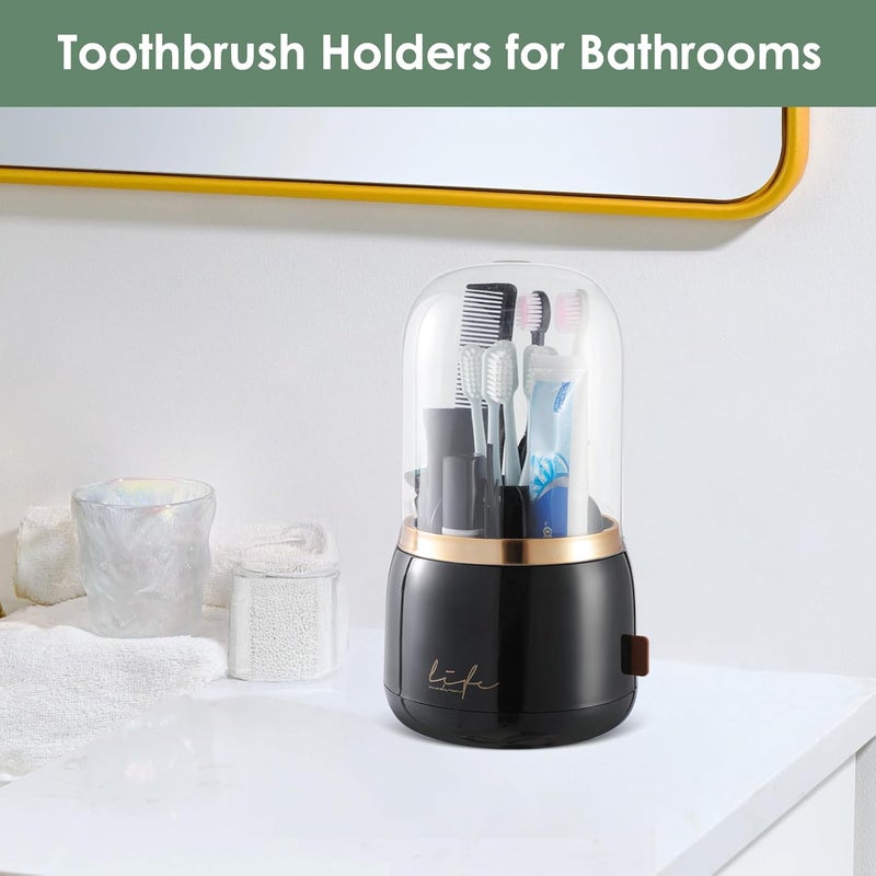 Forest Angle Toothbrush Holders for Bathrooms,Rotating 7-Slot with Cover and Draining Water,Kids Electric Toothbrush Holder and Toothpaste Stand Storage for Bathroom Accessories Counter Organizer Vanity - Image 5